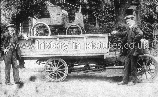Fred Bremmer (left) and Tom Bates with Bremmer car returning from Crystal Palace. c.1918.
